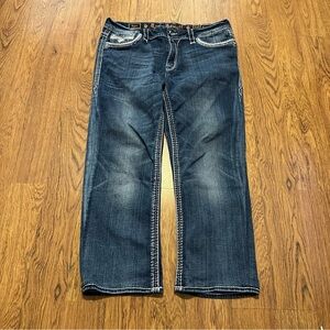 Rock Revival blue denim embellished Men's Blue Jeans size 33 GYSU easy boot